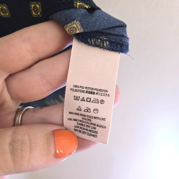 Free People Mornings In Marrakesh Navy Tie Front Sleeveless Satin Blouse Top M - Picture 6 of 7